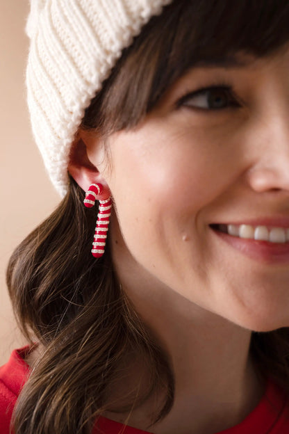 Candy Cane Front and Back Earrings With Crystals