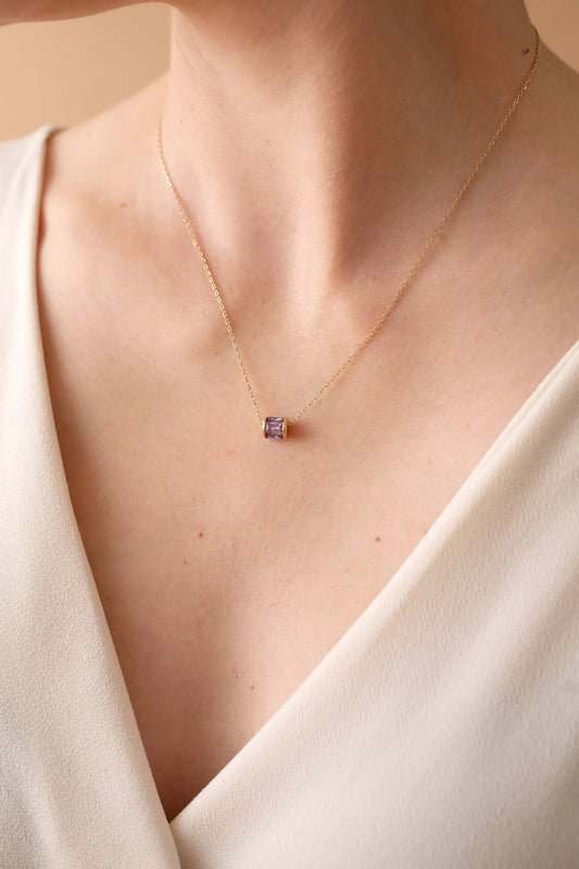 February Birthstone Pendant Necklace with purple amethyst on a gold-tone chain by ALEX AND ANI on Tampa Home & Garden Store