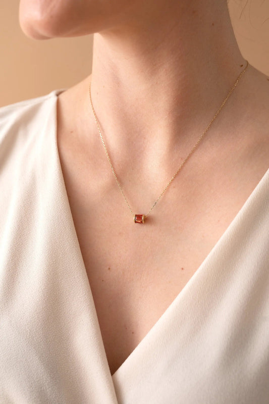 January birthstone pendant necklace by ALEX AND ANI with red gemstone on gold chain on Tampa Home & Garden Store