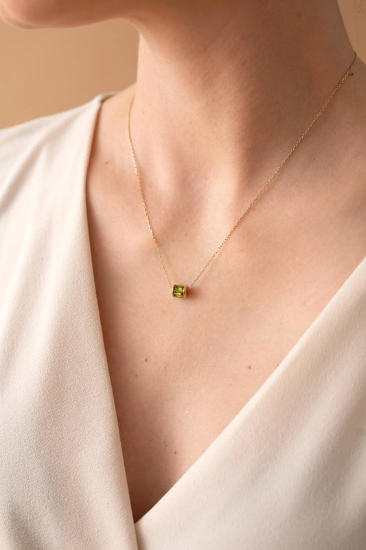 August Birthstone Pendant Necklace by ALEX AND ANI with gold chain and green gemstone pendant on Tampa Home & Garden Store