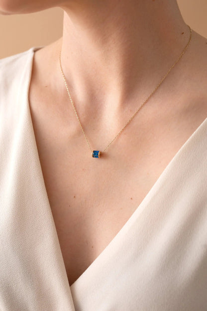 September Birthstone Precious Pendant Necklace with blue sapphire on a delicate gold chain on Tampa Home & Garden Store