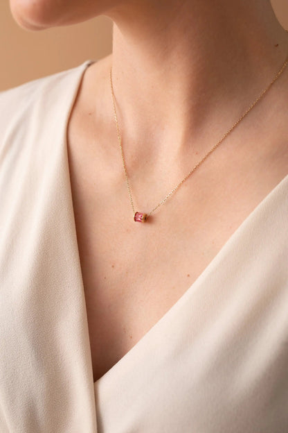 October Birthstone Precious Pendant Necklace with pink gemstone on delicate gold chain on Tampa Home & Garden Store