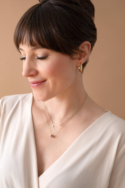 Alex and Ani Initial L Necklace gold tone with L pendant and pink gemstone charm on Tampa Home & Garden Store
