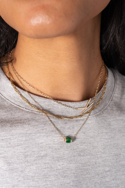 May Birthstone Precious Pendant Necklace layered gold-tone chains with emerald-green pendant on Tampa Home & Garden Store
