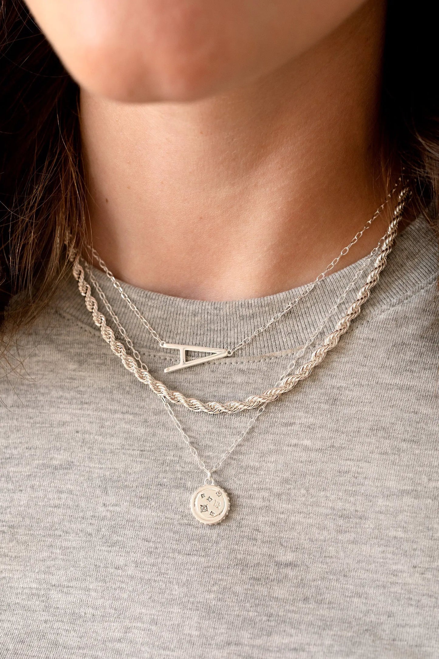 Virgo Zodiac Precious Necklace by ALEX AND ANI; silver-tone chains with V pendant and charm on Tampa Home & Garden Store