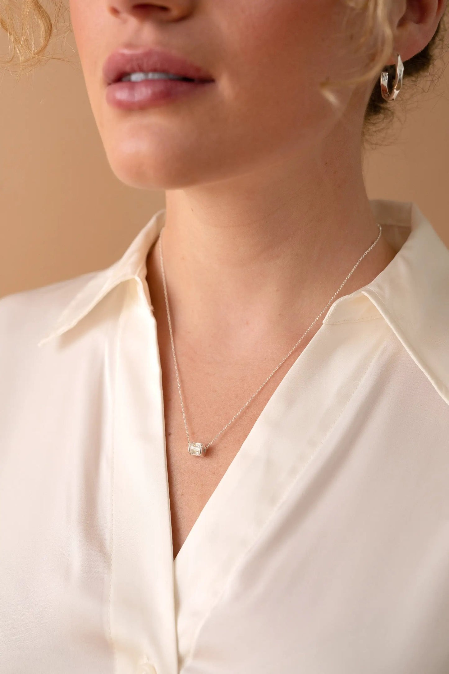 April Birthstone Precious Pendant Necklace with a silver chain and square clear gemstone on Tampa Home & Garden Store