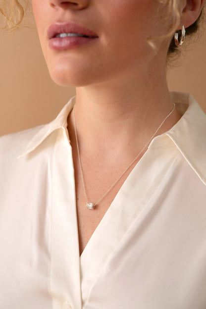 April Birthstone Precious Pendant Necklace with a silver chain and square clear gemstone on Tampa Home & Garden Store
