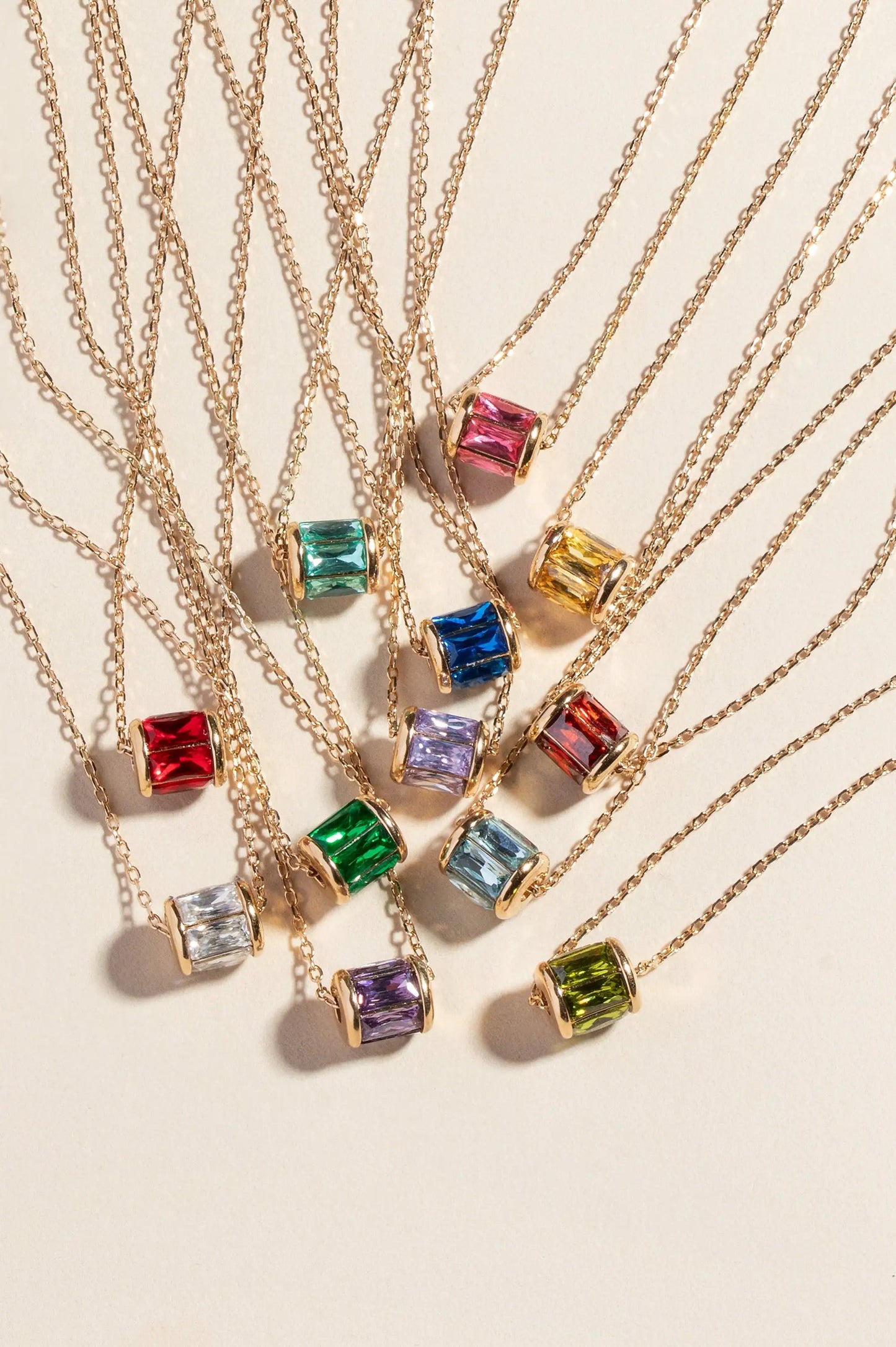ALEX AND ANI September Birthstone Pendant Necklace with square-cut gems on gold chain on Tampa Home & Garden Store