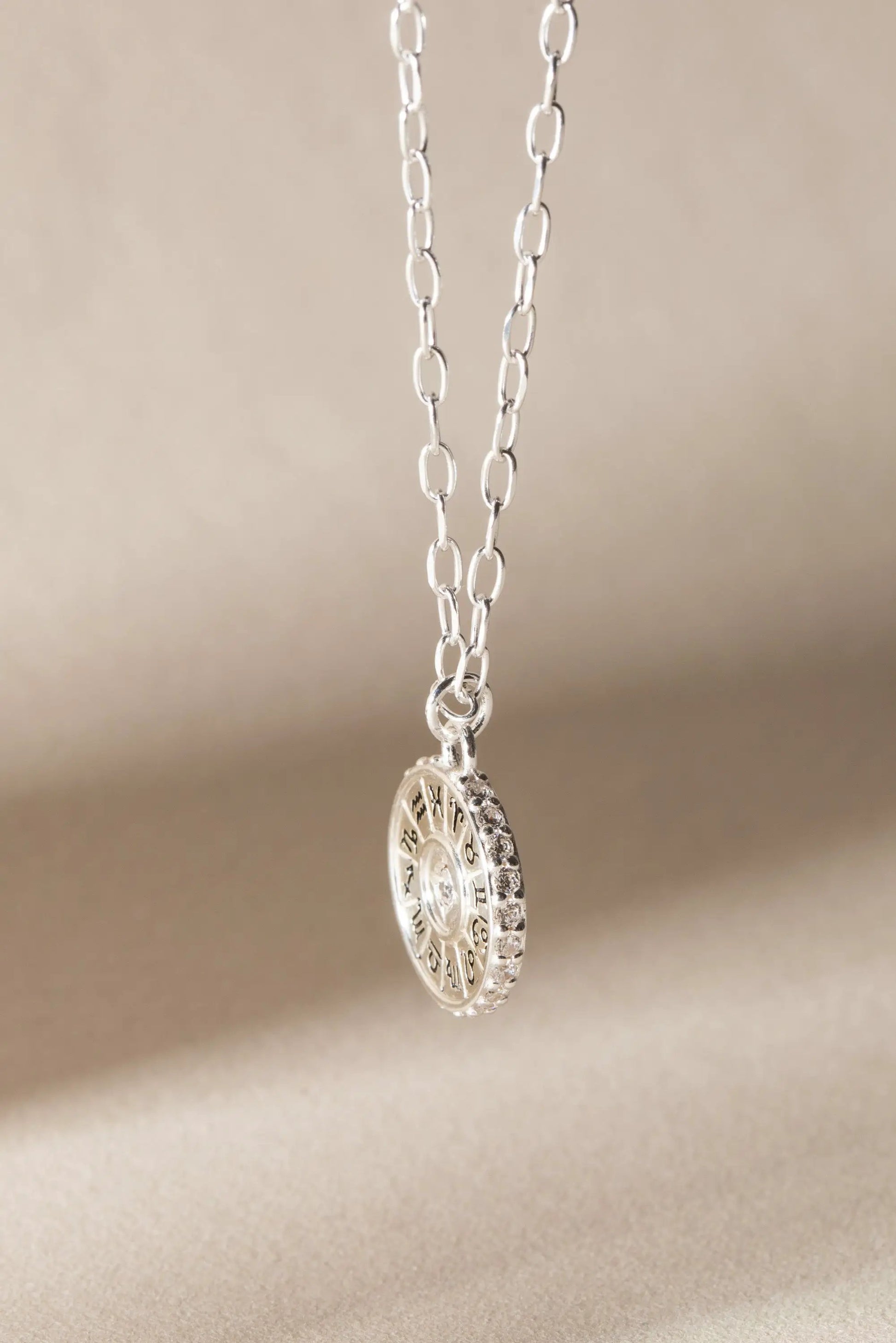 Virgo Zodiac Necklace by ALEX AND ANI, silver-tone chain with circular crystal-embellished pendant on Tampa Home & Garden Store
