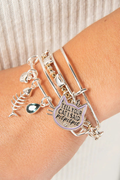 Tell Your Cat I Said Pst Pst Pst Bangle bracelet by ALEX AND ANI with cat charms on Tampa Home & Garden Store
