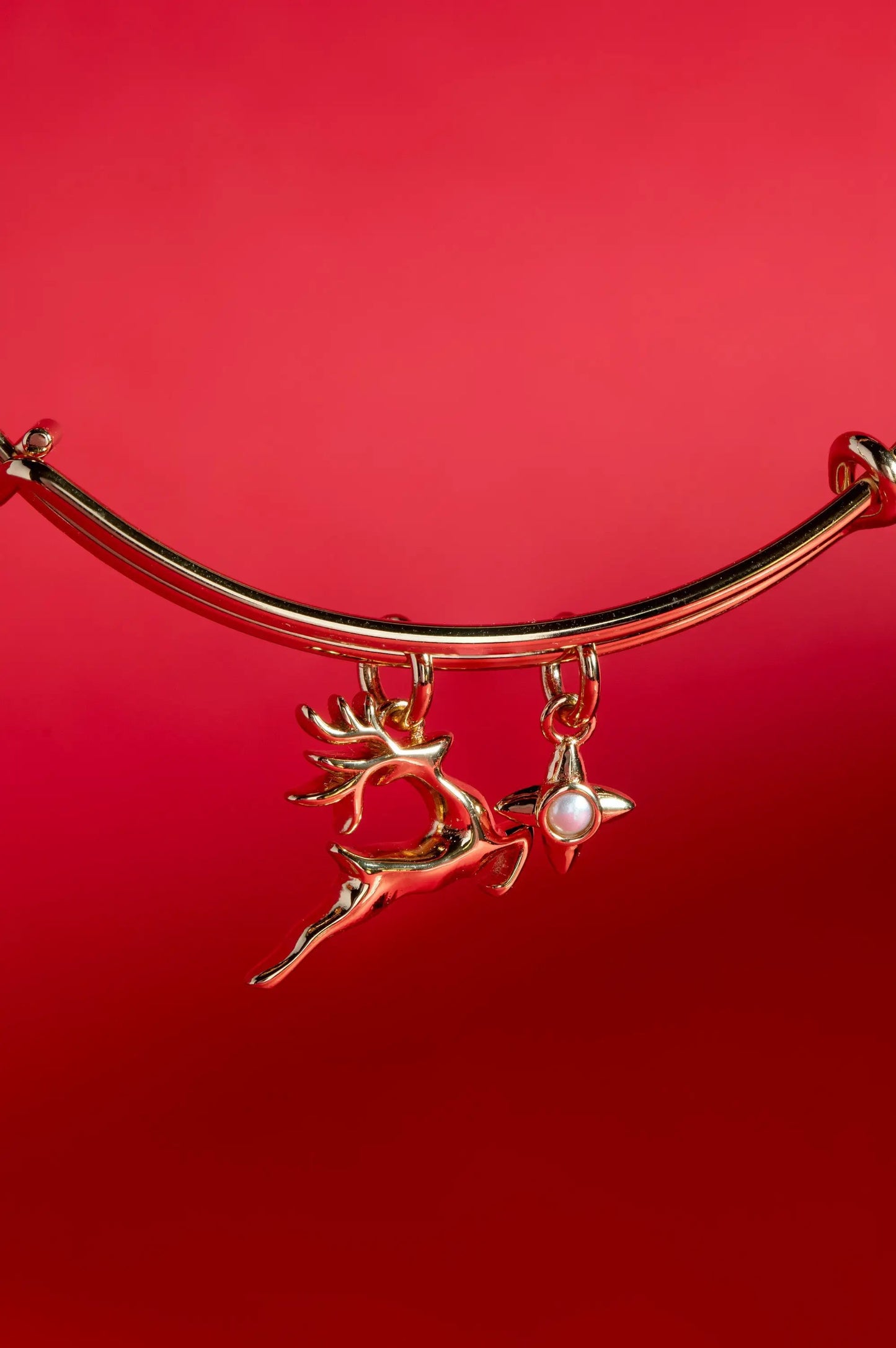 Holiday Reindeer Bangle bracelet gold-tone with reindeer and pearl-accent charms ALEX AND ANI on Tampa Home & Garden Store