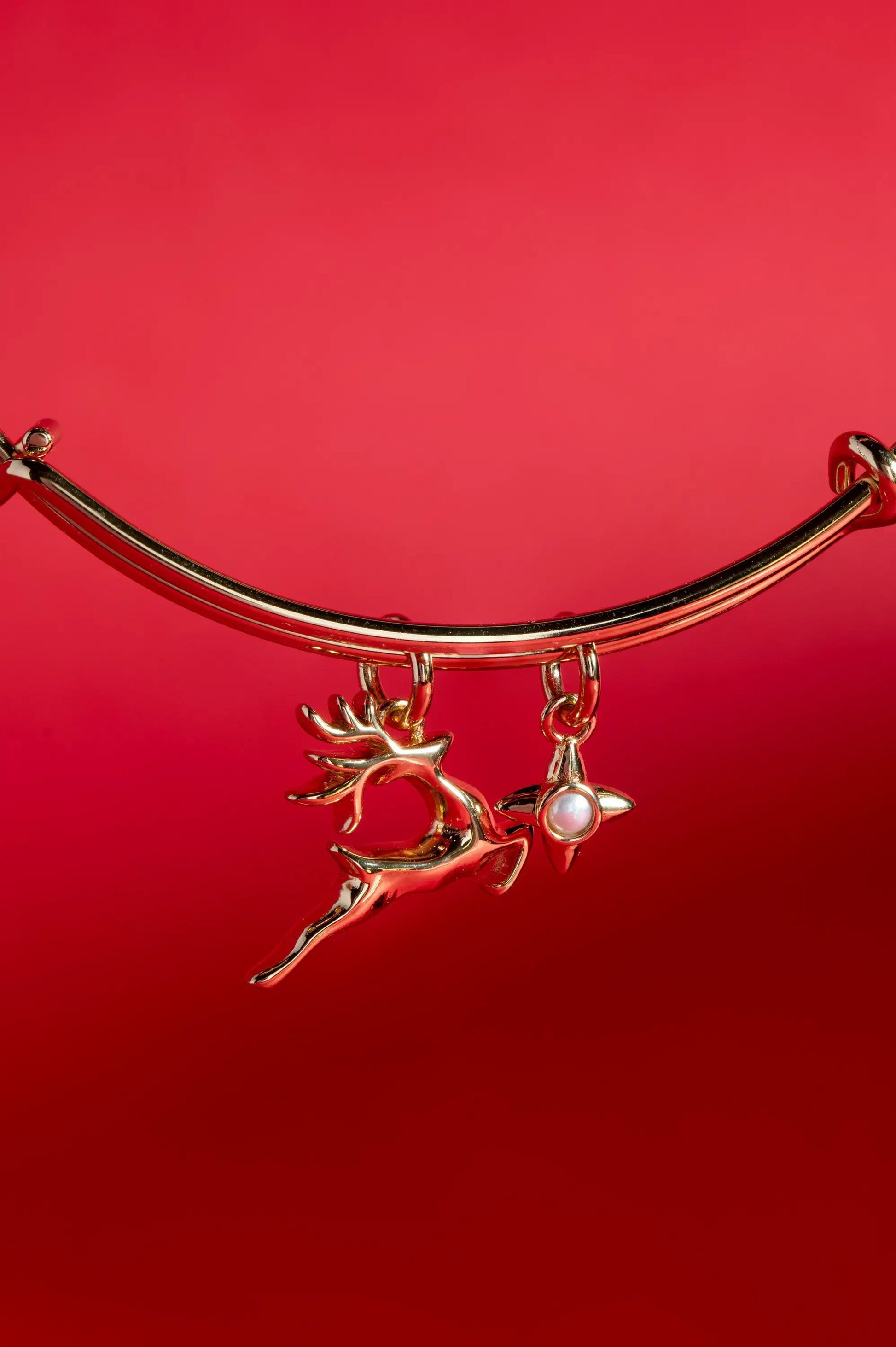 Holiday Reindeer Bangle bracelet gold-tone with reindeer and pearl-accent charms ALEX AND ANI on Tampa Home & Garden Store