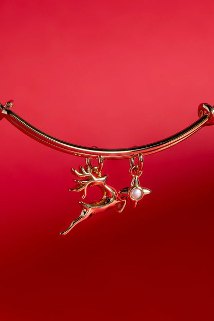 Holiday Reindeer Bangle bracelet gold-tone with reindeer and pearl-accent charms ALEX AND ANI on Tampa Home & Garden Store