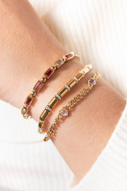 Heart Curb Chain Bracelet and Crystal Hearts