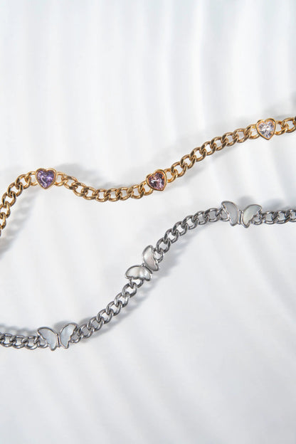 Heart Curb Chain Bracelet and Crystal Hearts