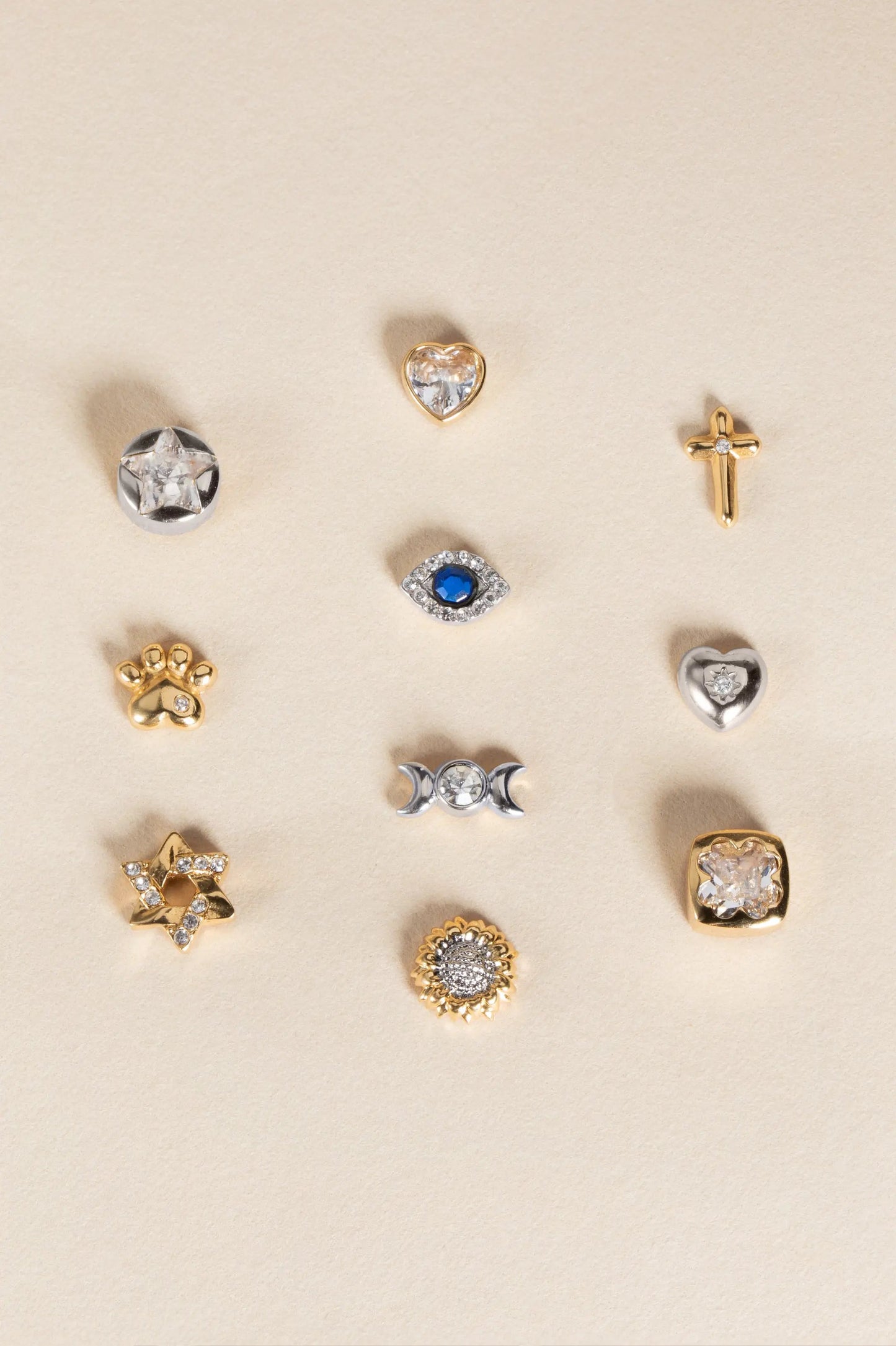 Star of David mini stud earrings with crystal charms in gold and silver tone, 12 pieces on Tampa Home & Garden Store