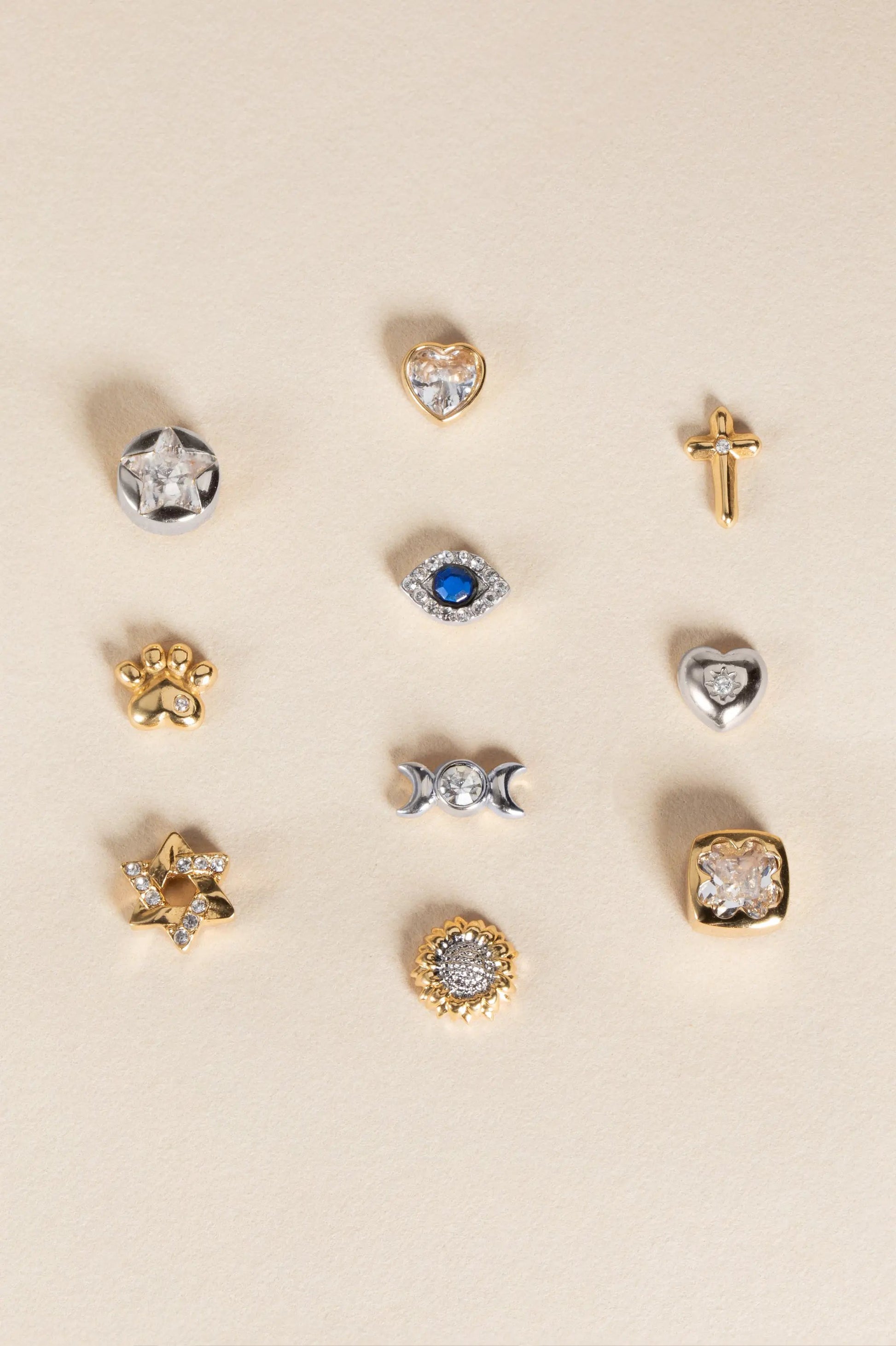 Star of David mini stud earrings with crystal charms in gold and silver tone, 12 pieces on Tampa Home & Garden Store