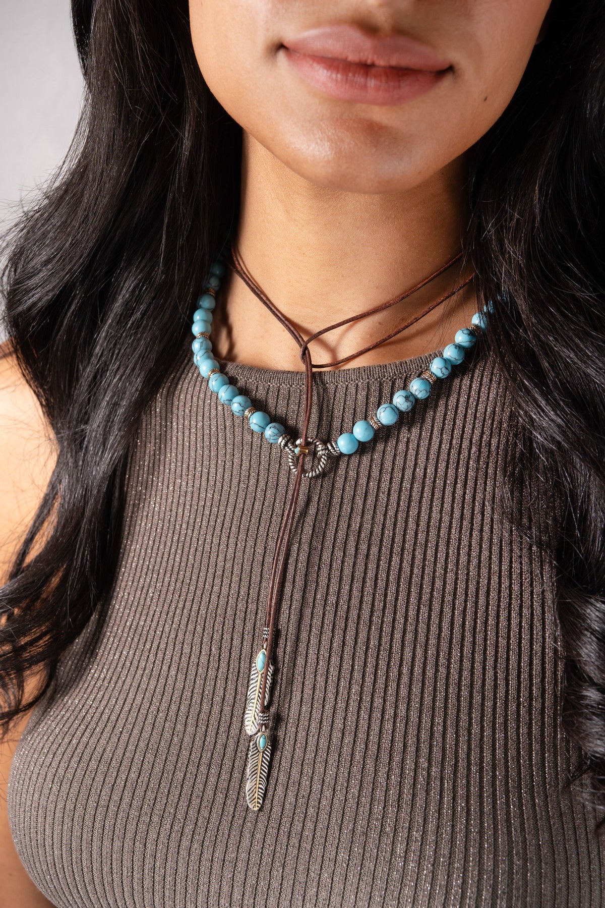 Untamed Turquoise Lariat Necklace with turquoise beads and feather pendant by ALEX AND ANI on Tampa Home & Garden Store