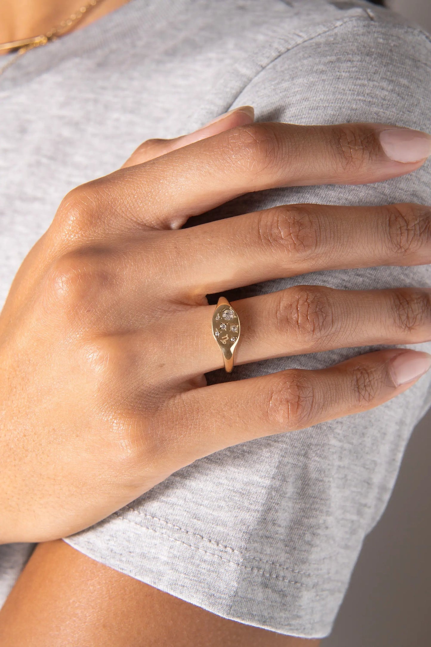 Aquarius Zodiac Ring by Alex and Ani, gold-tone with crystal accents on Tampa Home & Garden Store