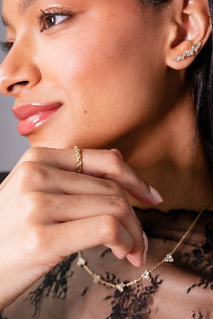 Frozen French Rope Ring by ALEX AND ANI, gold-tone twisted rope band worn on finger on Tampa Home & Garden Store