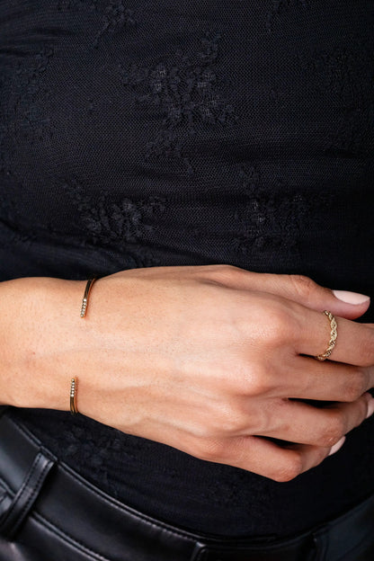 Frozen French Rope Ring by ALEX AND ANI, two gold-tone rope rings with pavé crystals worn on the hand on Tampa Home & Garden Store