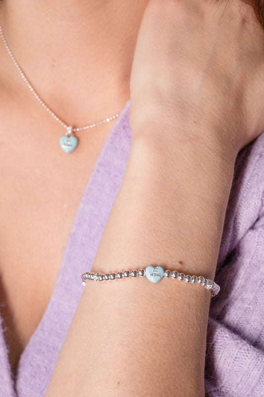 Sweethearts Be Mine stretch bracelet by ALEX AND ANI with blue heart charm on silver beads on Tampa Home & Garden Store