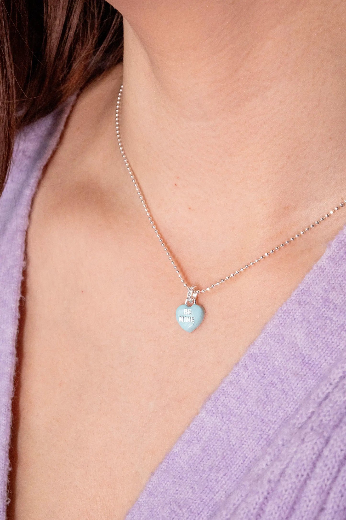 Sweethearts Be Mine pendant necklace with blue heart charm on silver ball chain by ALEX AND ANI on Tampa Home & Garden Store