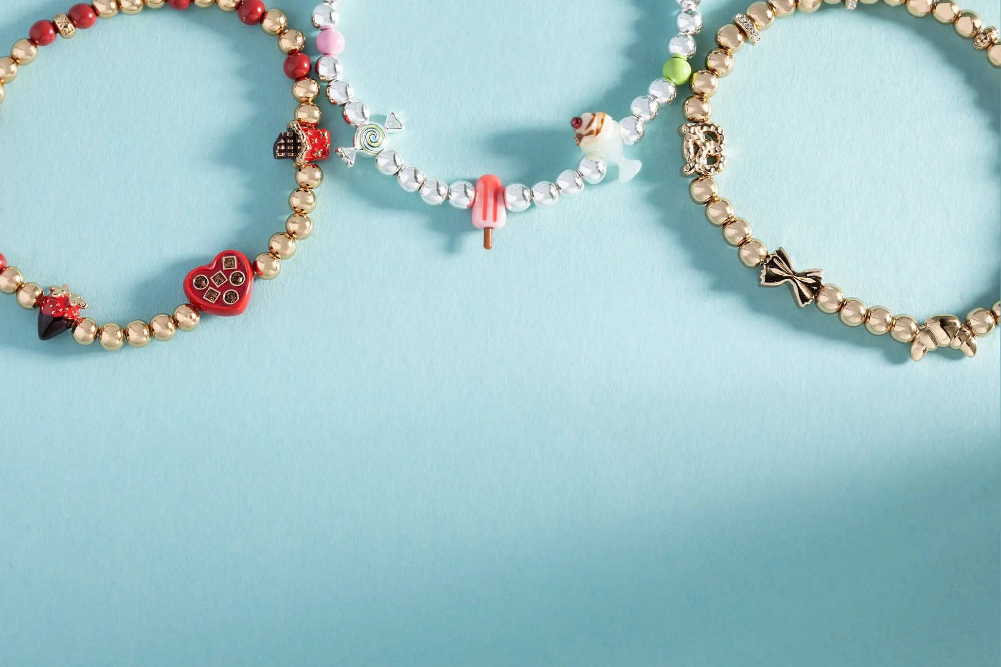 Carbs are My Love Language Beaded Stretch Bracelet stack with candy charms by ALEX AND ANI on Tampa Home & Garden Store