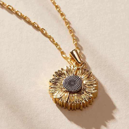 Sunflower Choose Happiness mantra necklace with petals and black center by ALEX AND ANI on Tampa Home & Garden Store
