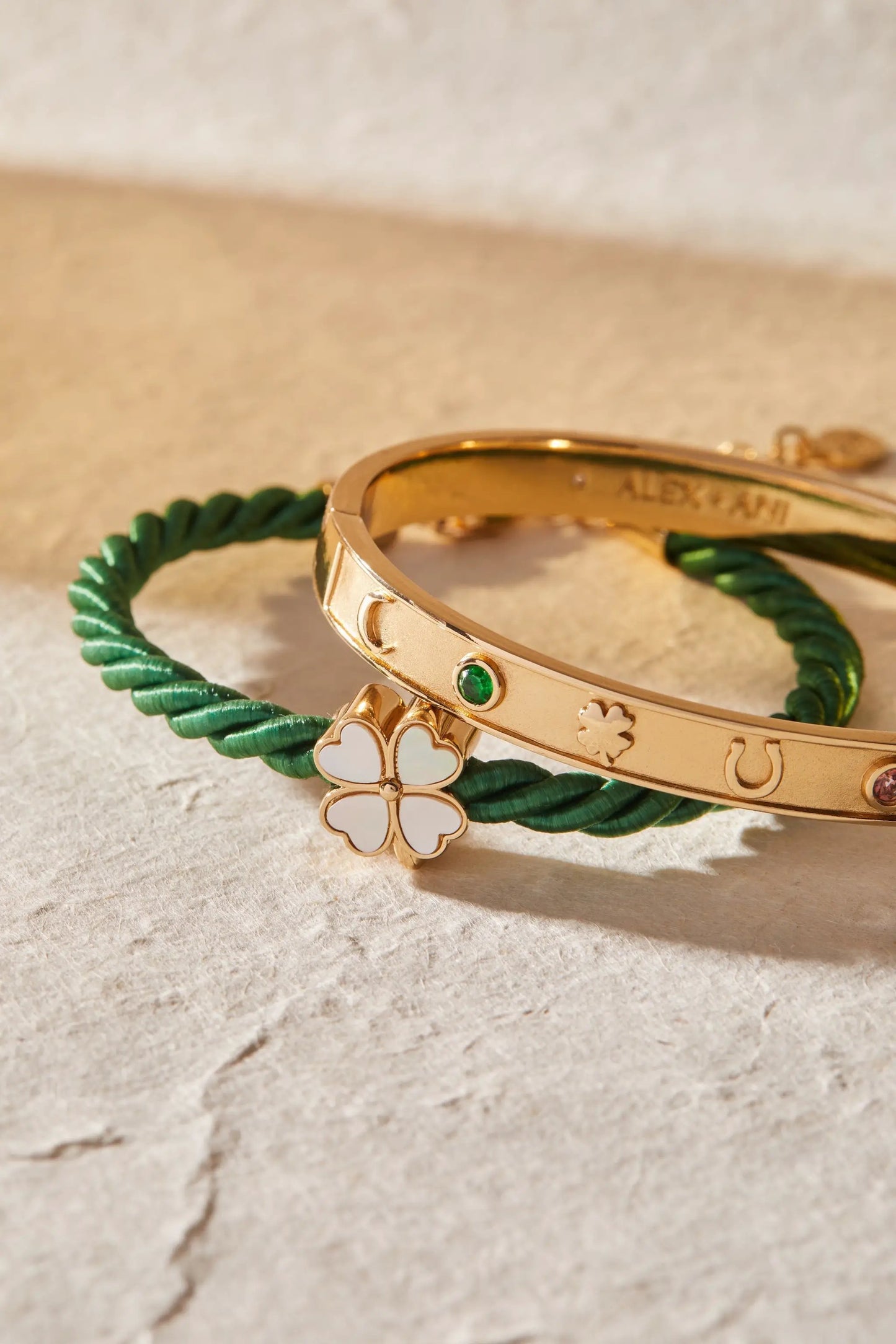 Lucky Hinge Bangle With Horseshoe Wishbone Clover