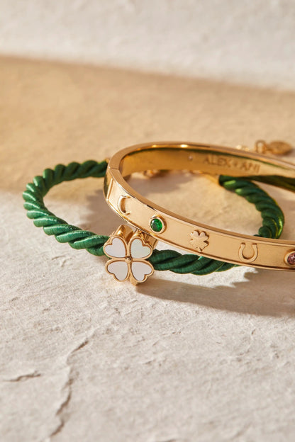 Lucky Hinge Bangle With Horseshoe Wishbone Clover
