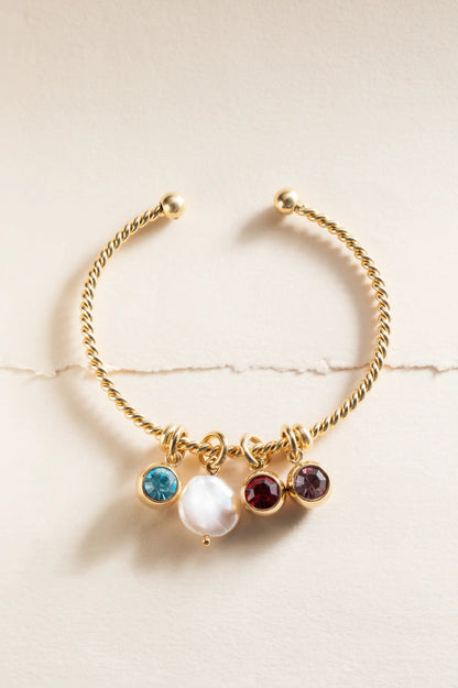 June Birthstone Interchangeable Charm bracelet with four charms in blue pearl red purple on Tampa Home & Garden Store