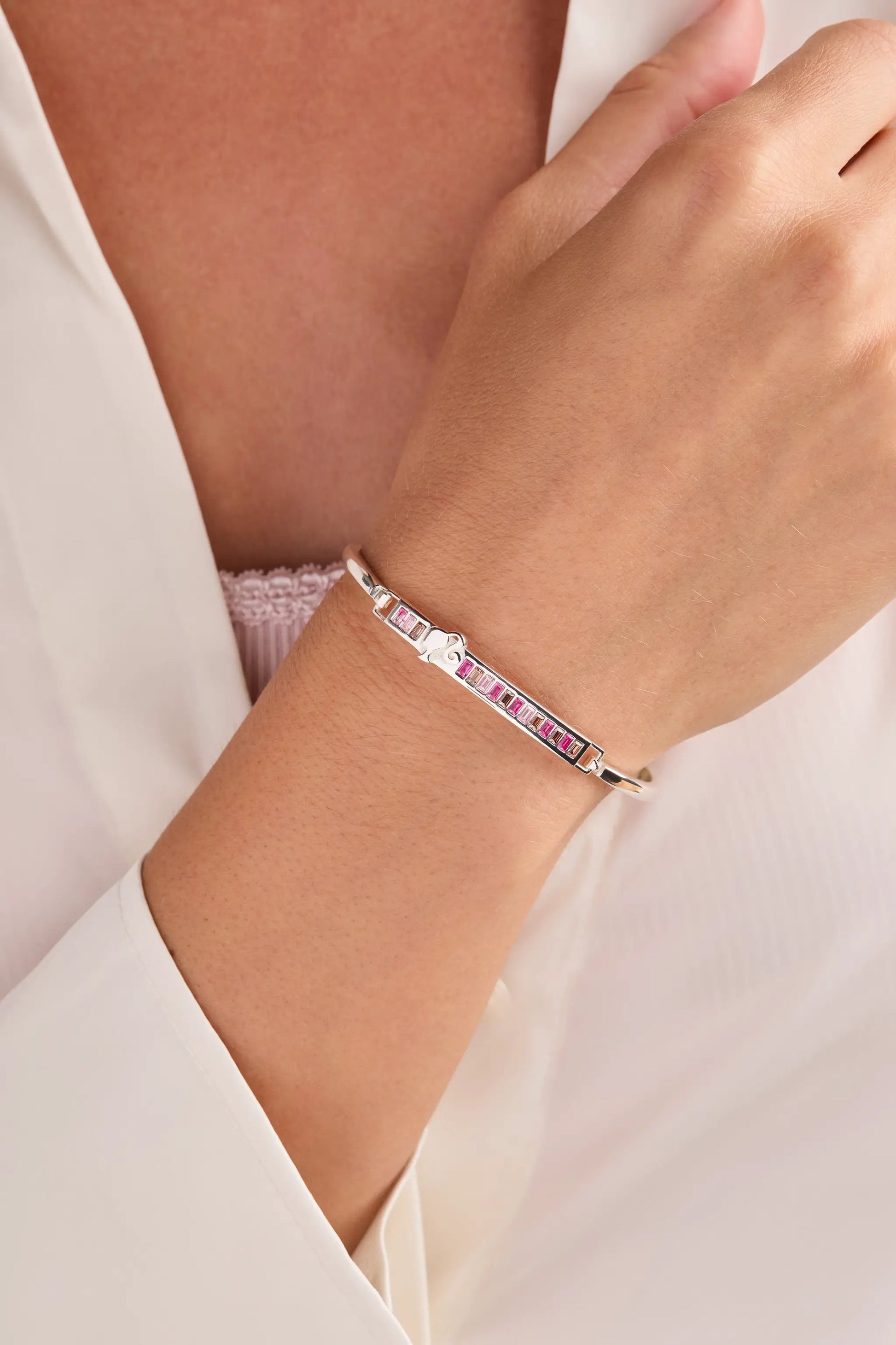 Barbie You Can Be Anything tension bangle bracelet silver with pink stones by ALEX AND ANI on Tampa Home & Garden Store