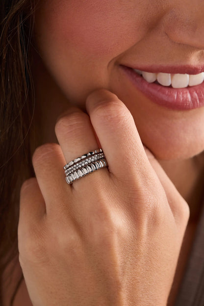 Ribbed Stacking Ring Set of 3 With Crystal Pave