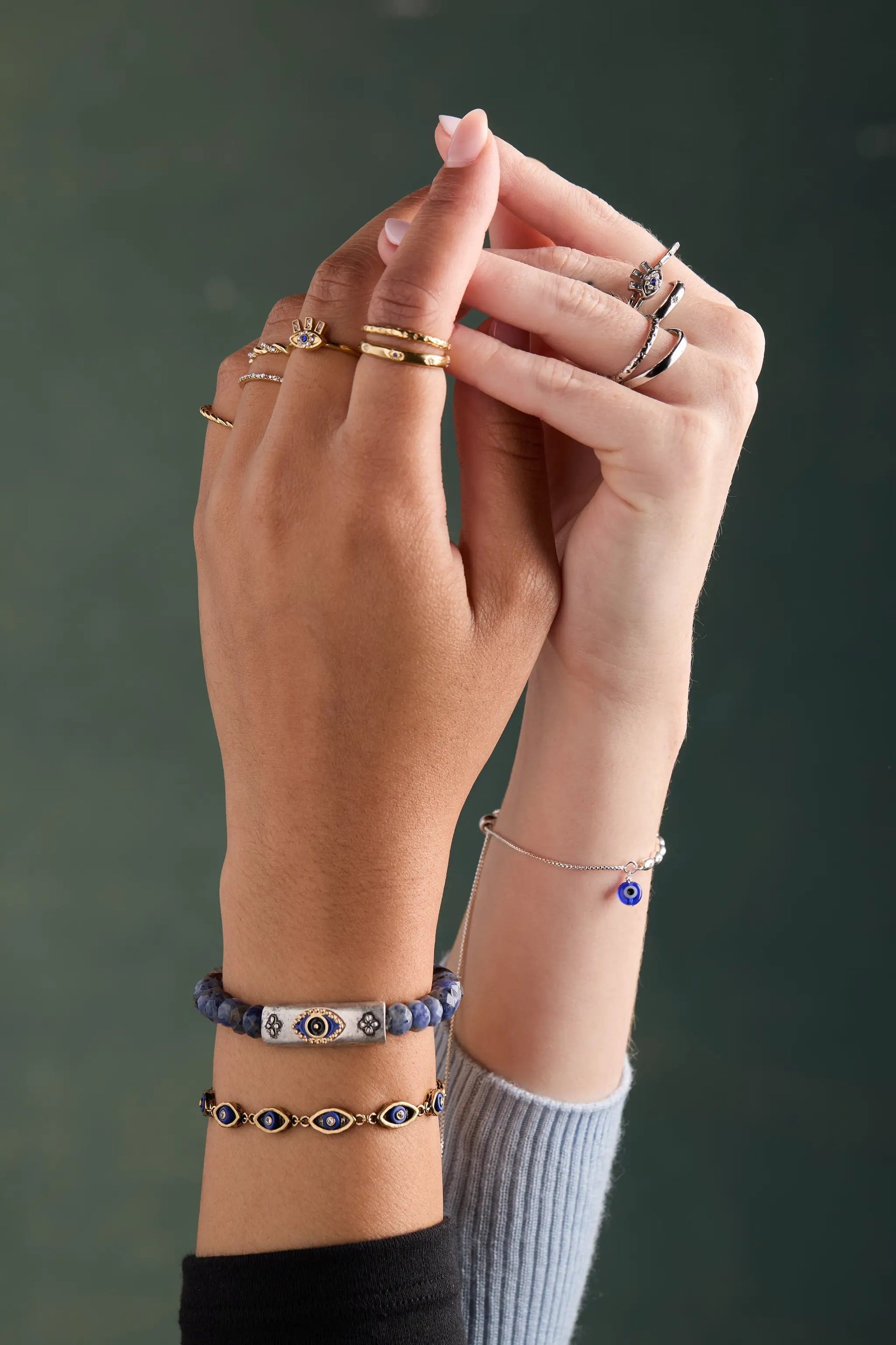 Antique Evil Eye Stretch Bracelet by ALEX AND ANI; blue beaded strand with silver-toned eye charm on Tampa Home & Garden Store