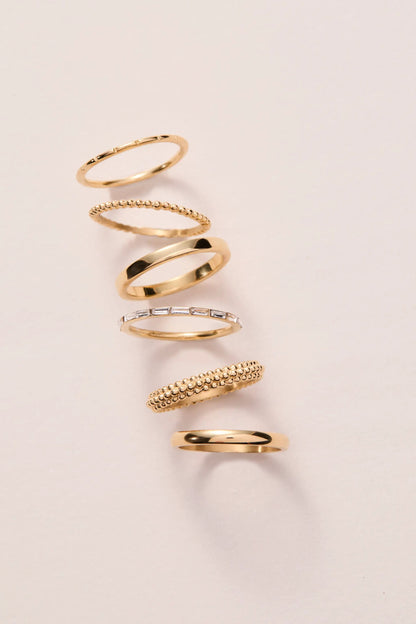 Ball Stacking Ring Set of 3 by ALEX AND ANI in gold tone with assorted textures on Tampa Home & Garden Store