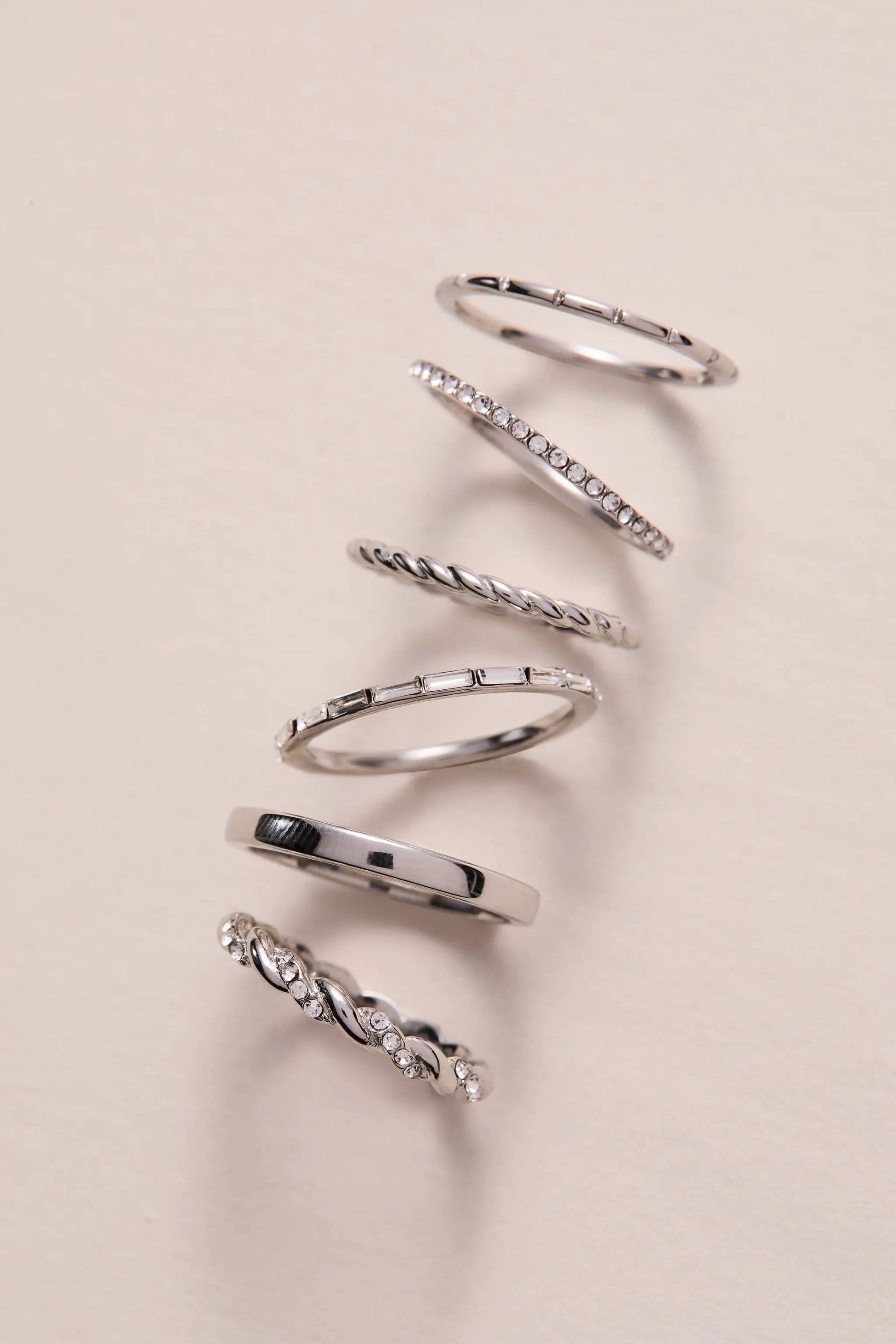Baguette stacking rings set of 3 in silver-tone with crystal accents, Alex and Ani on Tampa Home & Garden Store