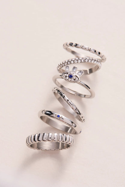 Ribbed Stacking Ring Set of 3 With Crystal Pave