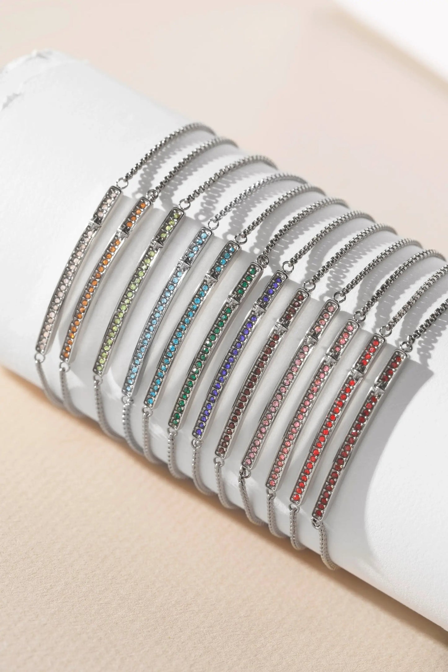 February Everyday Birthstone Pave Bolo Bracelet by Alex and Ani with silver-tone chain and stones on Tampa Home & Garden Store