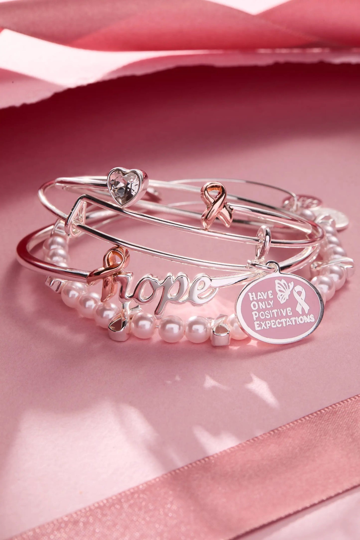 Hope Breast Cancer Awareness Charm Bangle Set 2