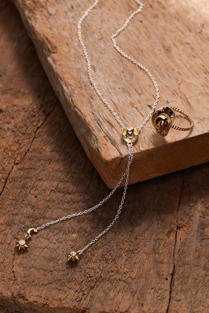 Cosmic Cowgirl Y Necklace by ALEX AND ANI with silver chain and gold-tone heart charm on Tampa Home & Garden Store