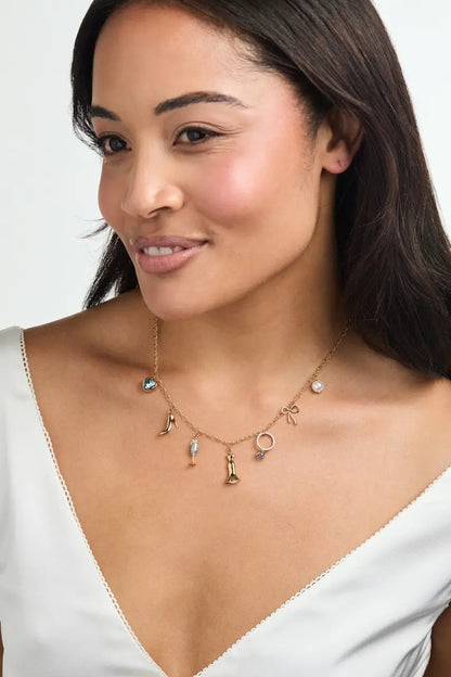 Bridal multi-charm necklace by ALEX AND ANI on gold-tone chain with assorted charms on Tampa Home & Garden Store