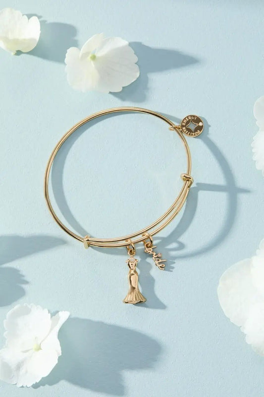 Bridal Gown Duo Charm Bangle in gold-tone by ALEX AND ANI with dress and bride charms on Tampa Home & Garden Store