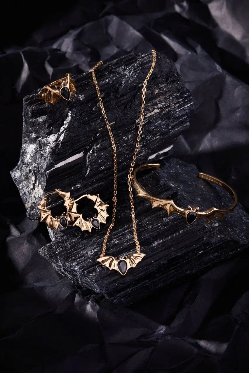 Crystal Bat Pendant necklace by ALEX AND ANI in gold-tone with black crystal centerpiece on Tampa Home & Garden Store