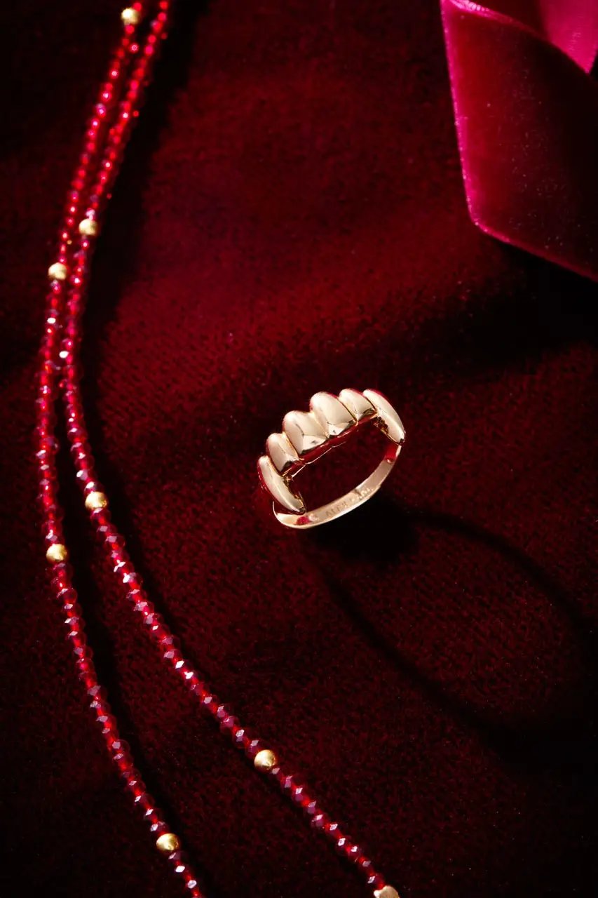Vampire Teeth Fangs Ring, gold-tone band with fang-shaped arches, ALEX AND ANI on Tampa Home & Garden Store