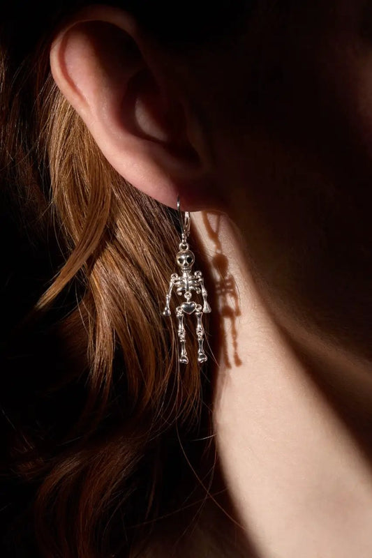 Skeleton Drop Earring by ALEX AND ANI, silver tone dangling skeleton design on Tampa Home & Garden Store