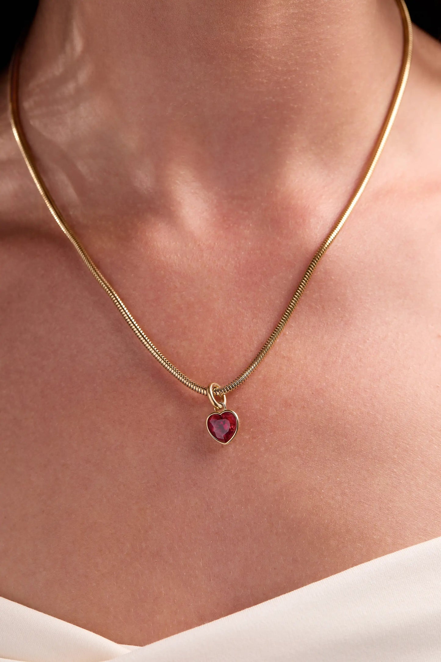 July Love Heart Birthstone Charm with Ruby CZ