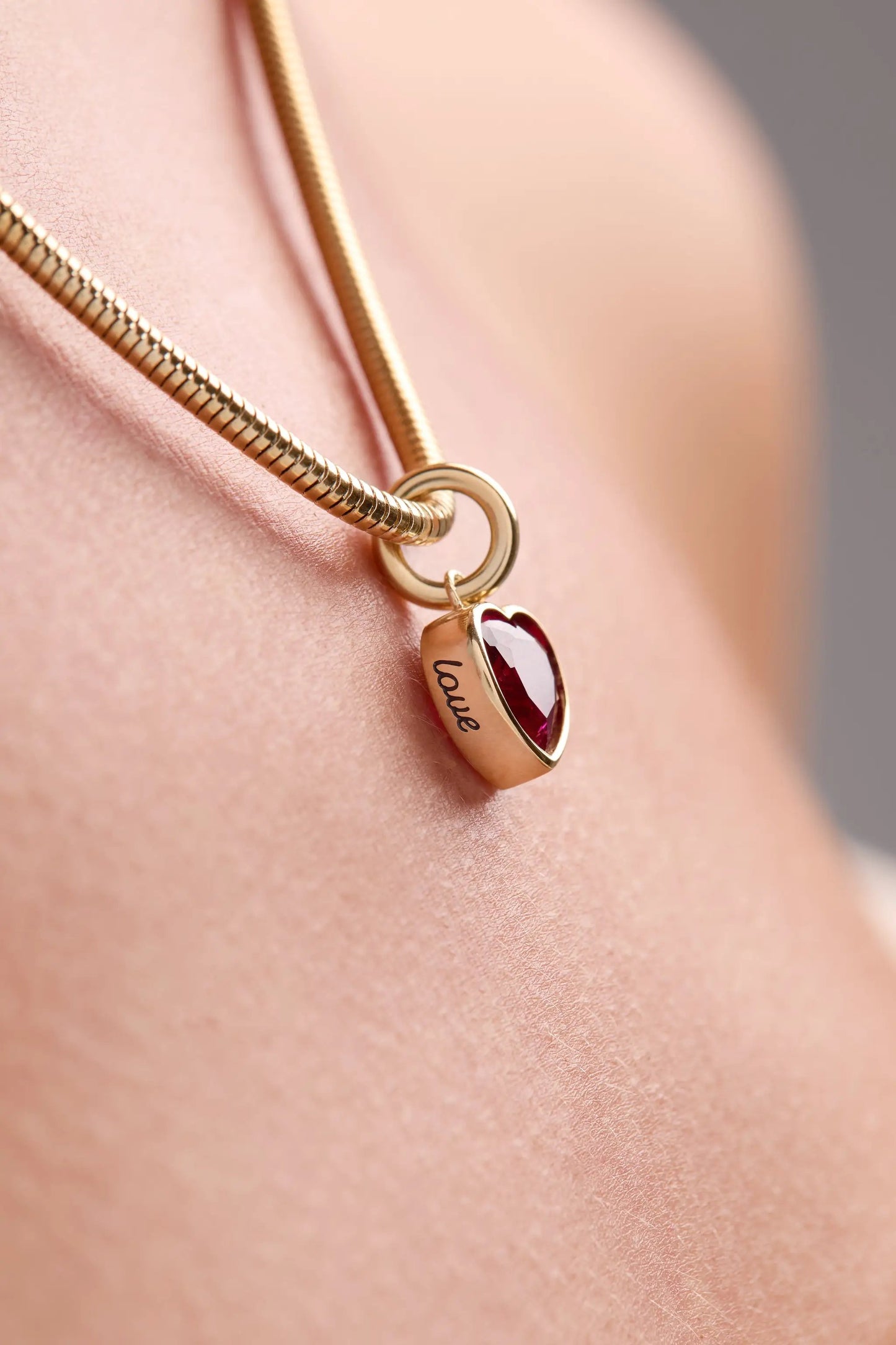 July Love Heart Birthstone Charm with Ruby CZ