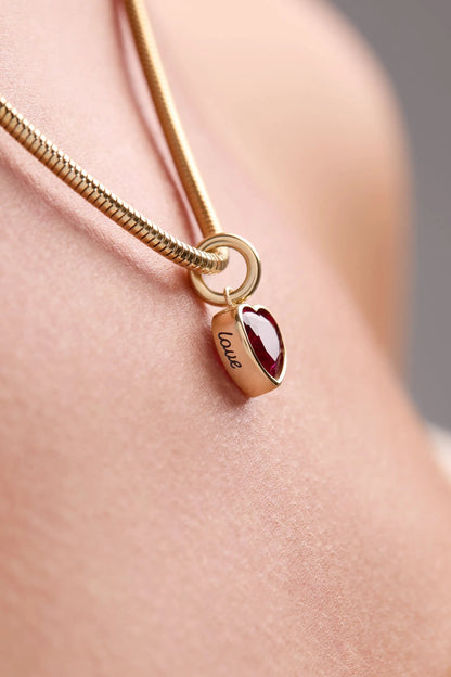 July Love Heart Birthstone Charm with Ruby CZ