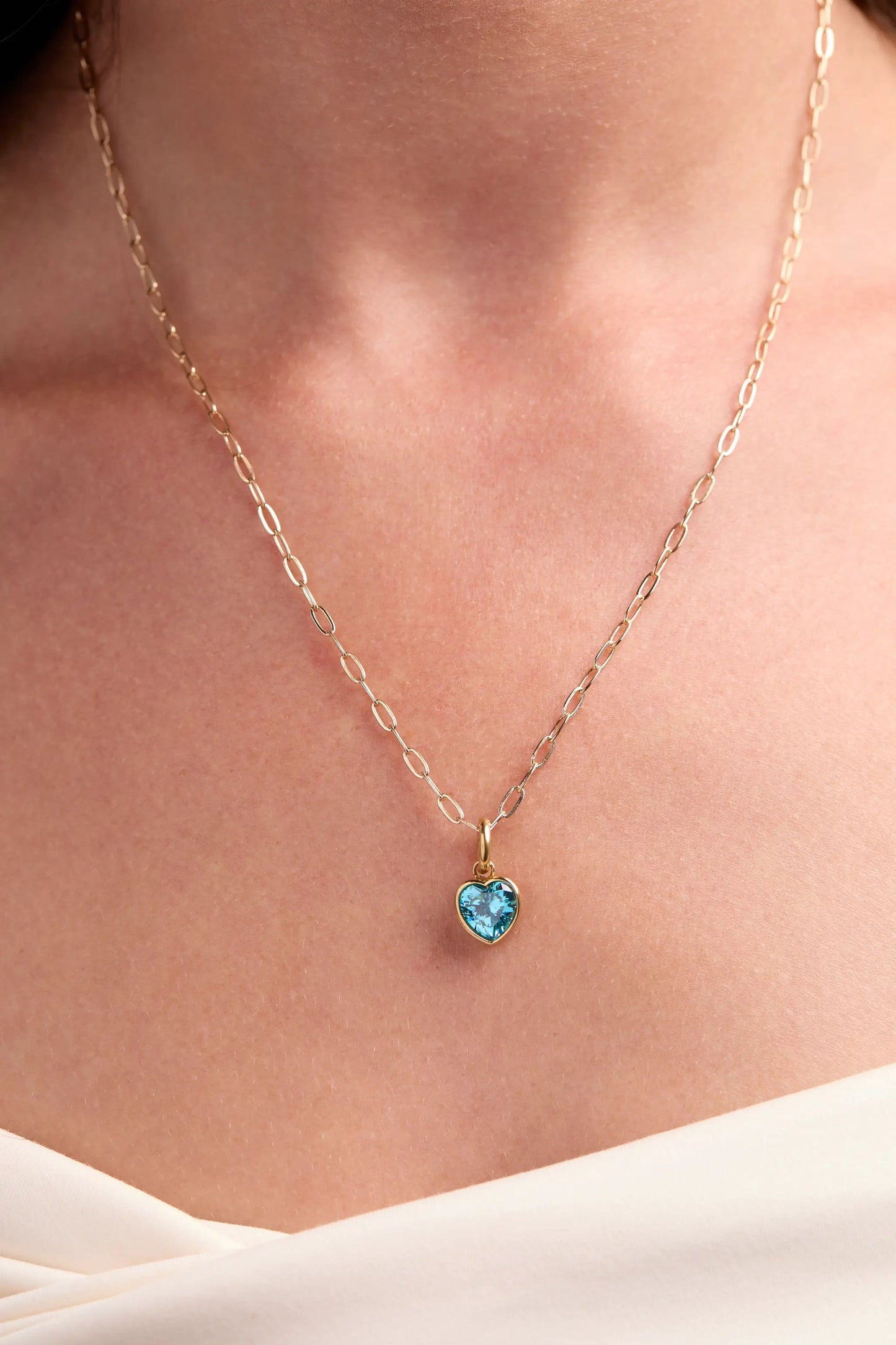 Faith March Birthstone Heart Charm Aquamarine